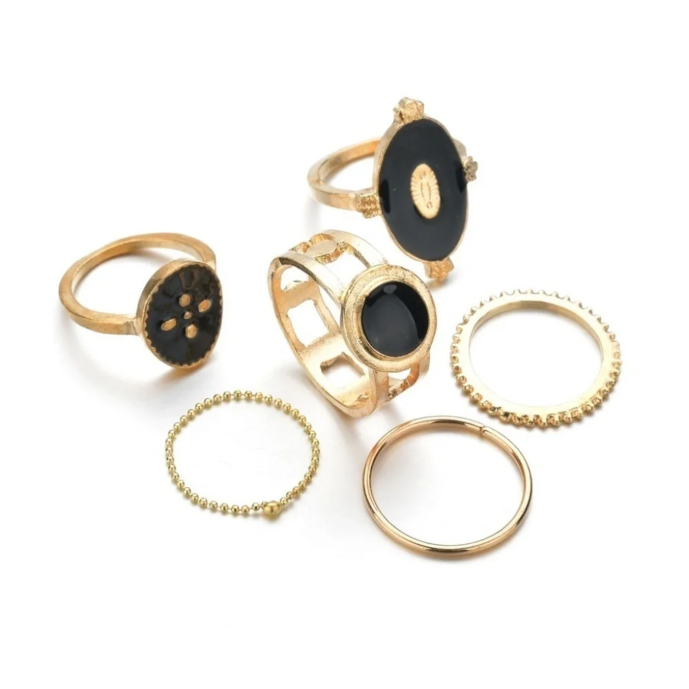 *MOXIE* 6-Pc Gold x Black Fashion Ring Set